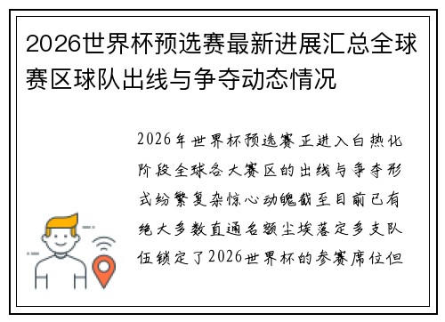 2026世界杯预选赛最新进展汇总全球赛区球队出线与争夺动态情况