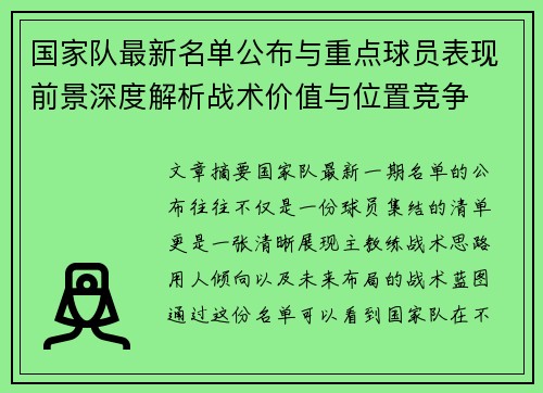 国家队最新名单公布与重点球员表现前景深度解析战术价值与位置竞争 国家队最新名单公布与重点球员表现前景深度解析战术价值与位置竞争