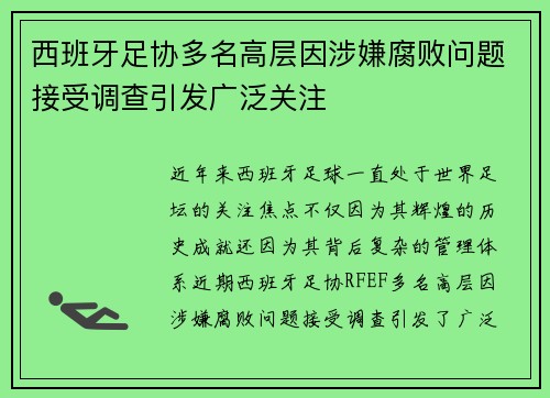 西班牙足协多名高层因涉嫌腐败问题接受调查引发广泛关注